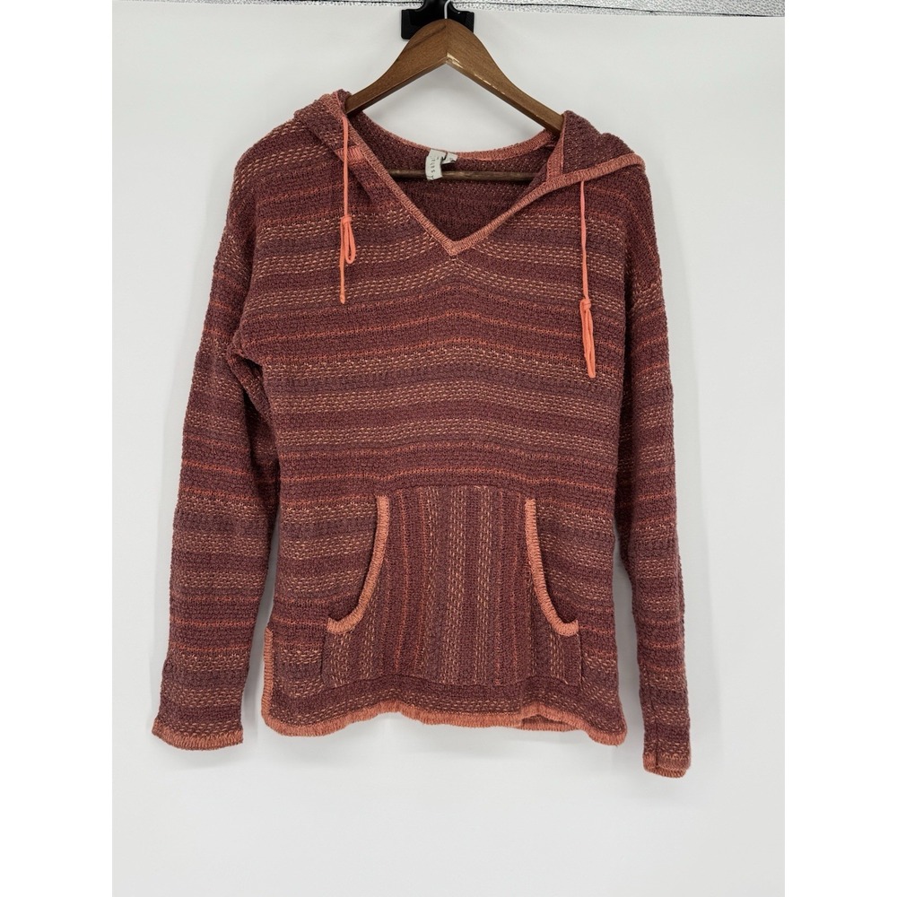 Sahalie Embroidered Boho Hoodie w/ Pockets S Open Knit Orange Purple Southwest